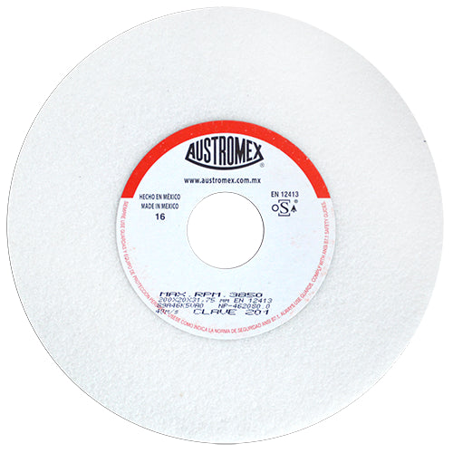RUEDA ABRASIVA BLANCA 8'' X 3/4 X 1-1/4 GRADO 46 MEDIO (AFILADO) AUSTROMEX 201