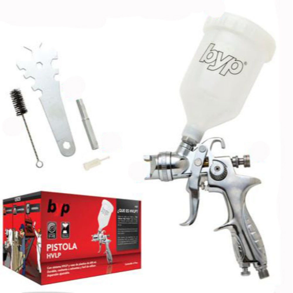 PISTOLA PARA PINTAR GRAVEDAD HVLPBAJA PRESION MAX 50 PSI VASO PLASTICO 600ml BYP PGP