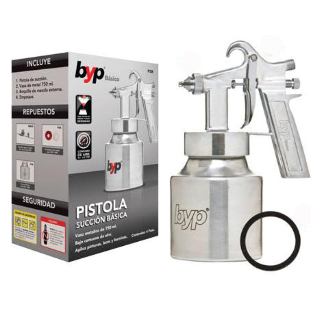 PISTOLA PARA PINTAR SUCCION BAJA PRESION MAX 50 PSI VASO METAL 750ml BYP PSB