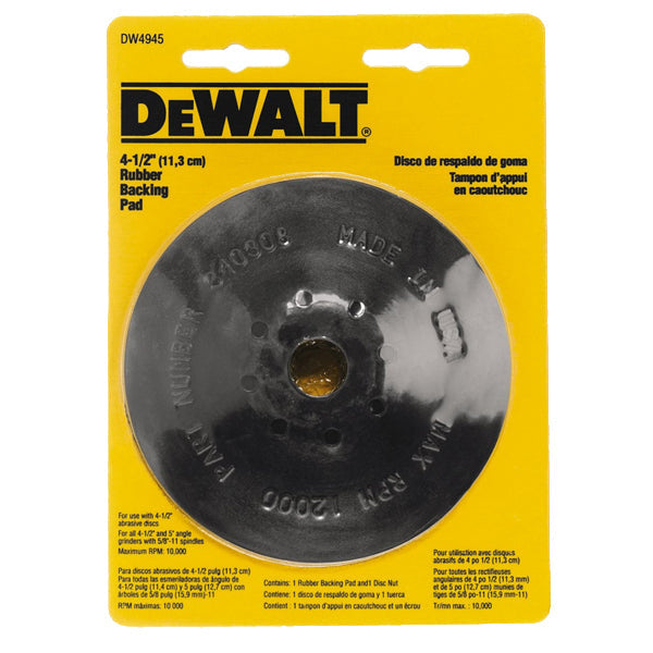RESPALDO DE HULE PARA DISCO VULCANIZADO 4-1/2" X 5/8 DEWALT DW4945