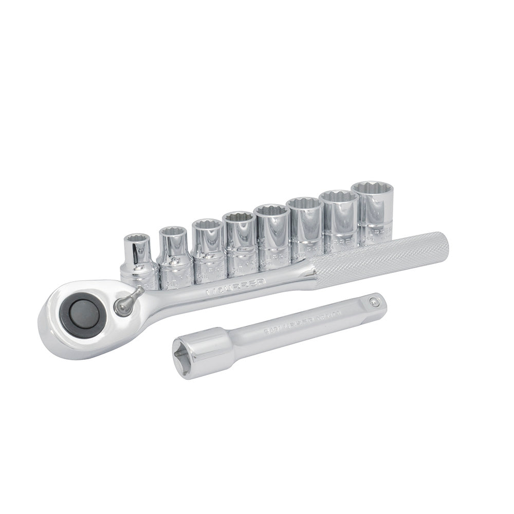 JUEGO DADOS Y ACCESORIOS 1/2" 12 PUNTAS EN RIEL PULGADAS (10PZAS) URREA JBUA01S