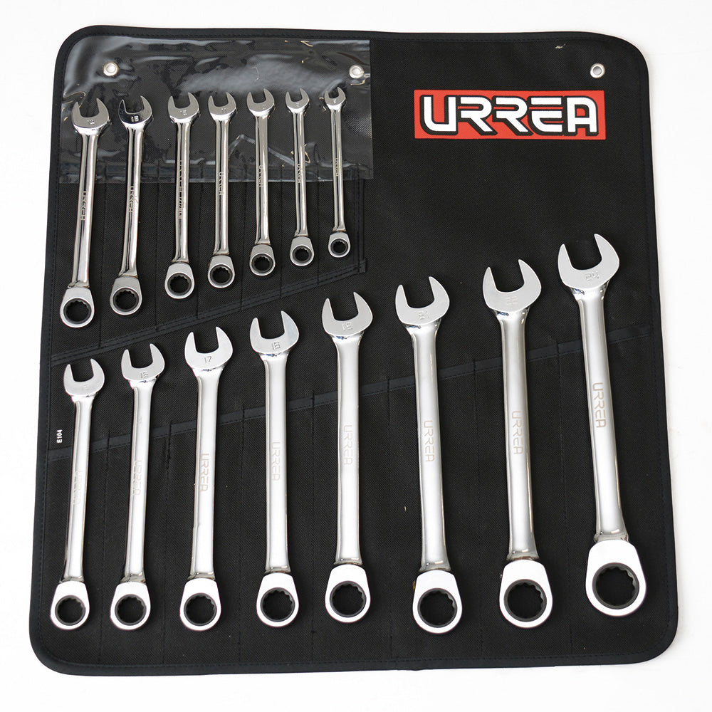 LLAVES COMBINADAS MATRACA (JUEGO 12 PZAS) EN PULGADAS 1/4"A 15/16" URREA 1201CM
