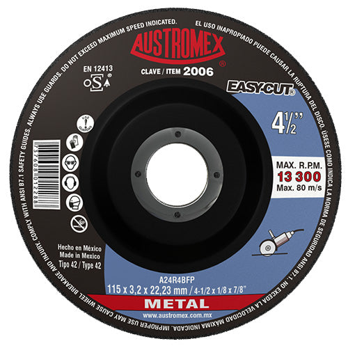 DISCO CORTE METAL 4-1/2" X 1/8" X 7/8 CENTRO DEPRIMIDO EASY-CUT AUSTROMEX 2006