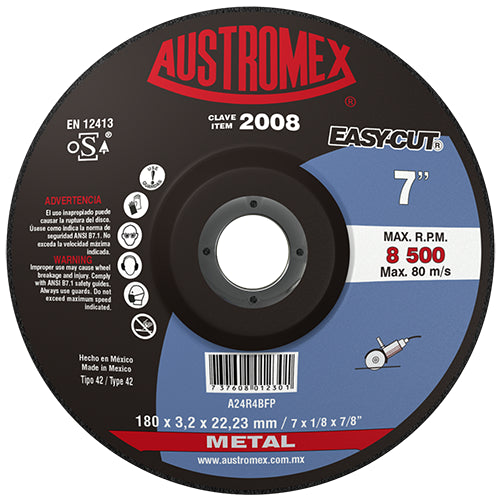 DISCO CORTE METAL 7" X 1/8" X 7/8" CENTRO DEPRIMIDO EASY CUT AUSTROMEX 2008