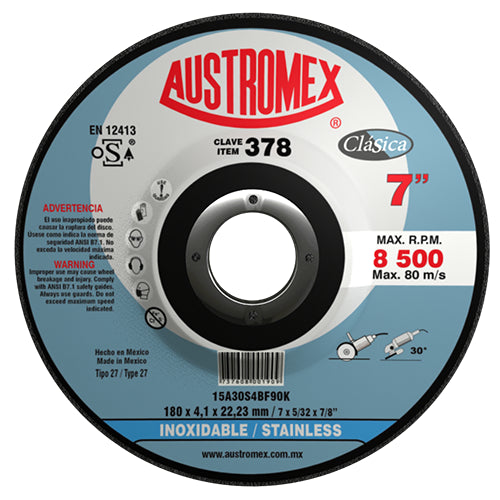 DISCO CORTE INOX 7" X 5/32 X 7/8 CENTRO DEPRIMIDO CLASICA AUSTROMEX 378