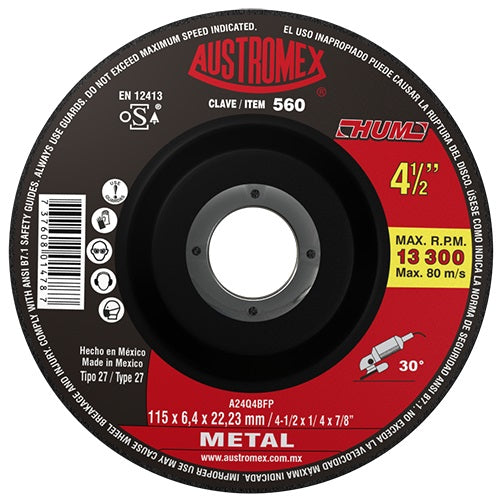 DISCO DESBASTE METAL 4-1/2" X 1/4" X 7/8" ADAPTADOR INTEGRADO AUSTROMEX -560