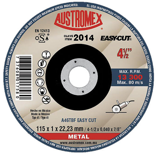 DISCO CORTE METAL 4-1/2 X .04 X 7/8 (ECONOMICO) EASY-CUT AUSTROMEX 2014