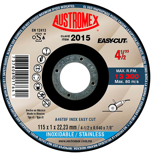 DISCO CORTE INOX 4-1/2" X 0.04 X7/8" (CORTE DELGADO) EASY-CUT AUSTROMEX 2015