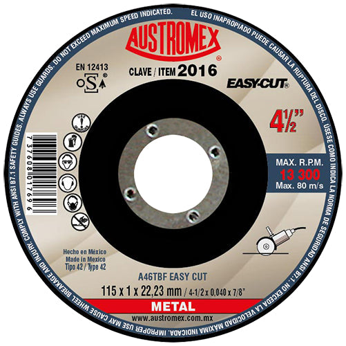 DISCO CORTE METAL 4-1/2 X .04 X 7/8" (SUPER PRECISO) EASY-CUT AUSTROMEX 2016