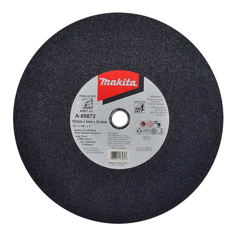 DISCO CORTE METAL 14" X 1/8 X 1'' (P/ CORTADORA) MAKITA A-89872