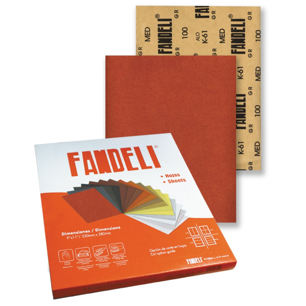 HOJA DE LIJA MADERA K-61 9" X 11" GRANETE FINO FANDELI 0084