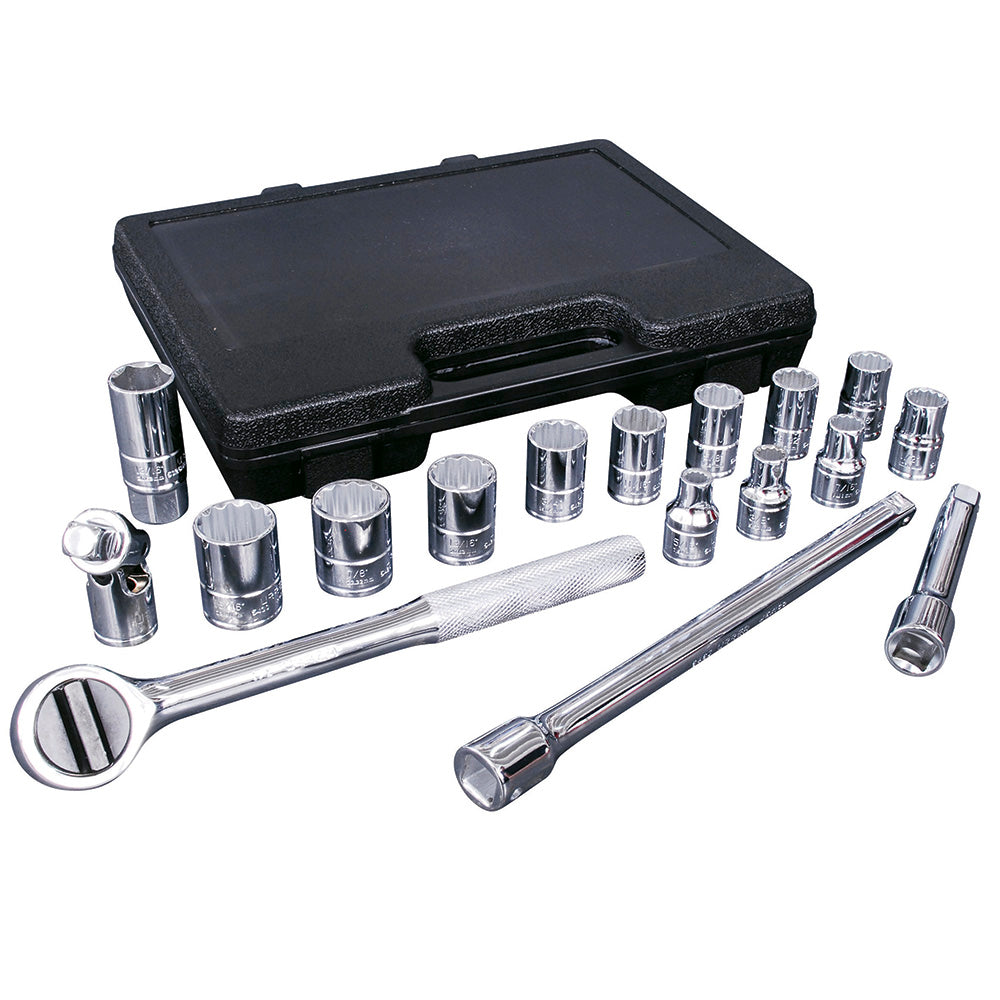 JUEGO DADOS Y ACCESORIOS 1/2" 12 PUNTAS PULGADAS (17PZAS) URREA 5400P