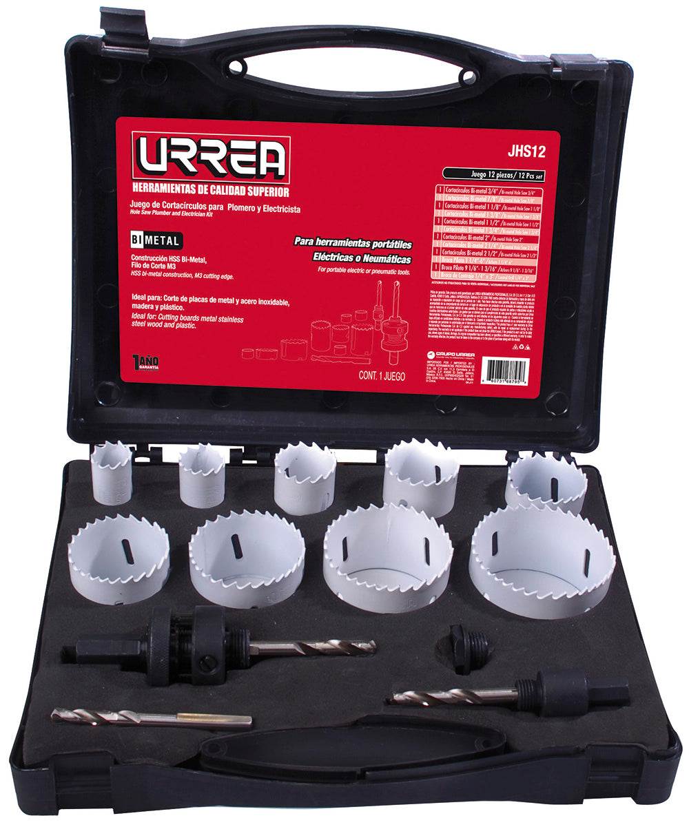 JUEGO DE 12 SACABOCADOS BIMETALICOS URREA JHS12