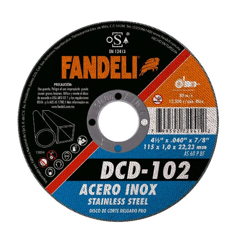 DISCO CORTE INOXIDABLE 4-1/2" X0.04 X 7/8" DCD-102 FANDELI 72941