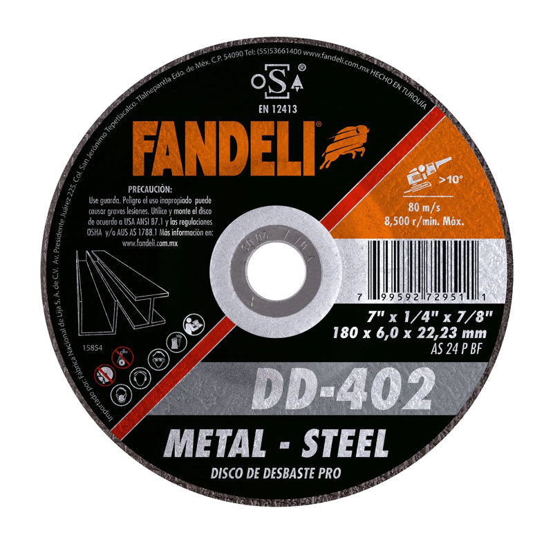 DISCO DESBASTE METAL 7" X 9/32 X 7/8 DD-402 FANDELI 72951