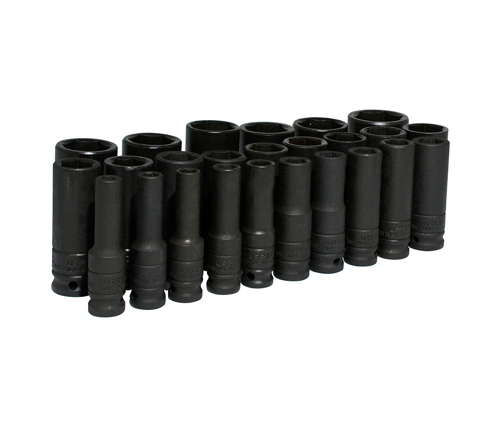 JUEGO DADOS IMPACTO 1/2" 6PUNTAS LARGOS MILIMETRICO (25PZAS) URREA 74216
