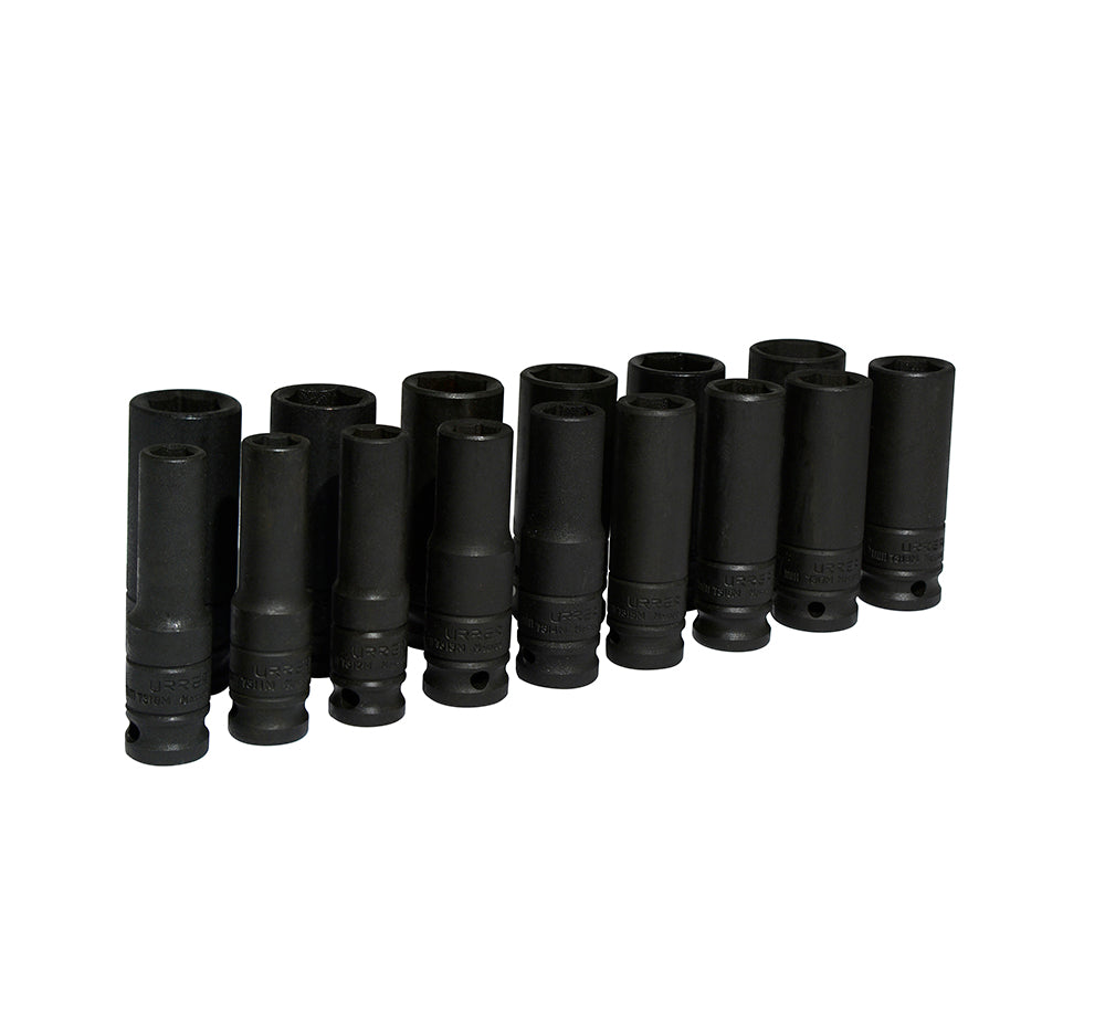JUEGO DADOS IMPACTO 1/2" 6PUNTAS LARGOS MILIMETRICO (15PZAS) URREA 73214M