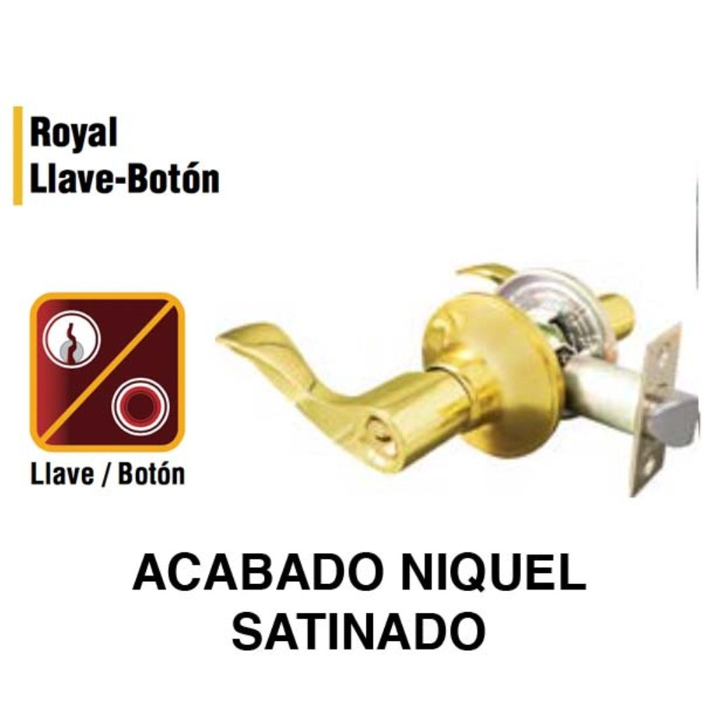 CERRADURA DE MANIJA ROYAL LLAVE-BOTON NIQUEL SATINADO (CAJA) DEXTER 5814