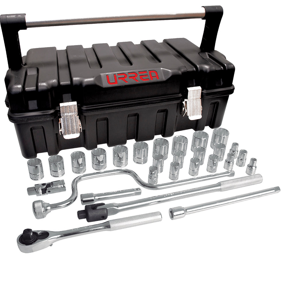 JUEGO DADOS Y ACCESORIOS 1/2" 12 PUNTAS MILIMETRICO (29PZAS) URREA 54P28