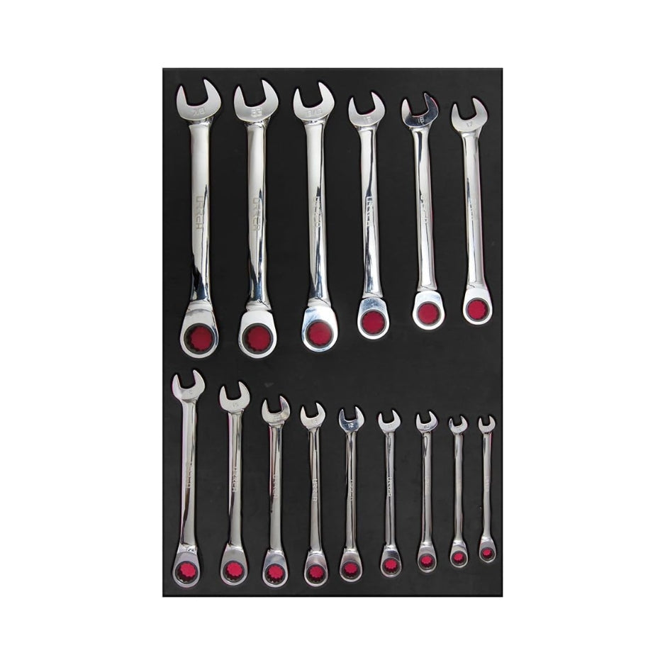 LLAVES COMBINADAS (JUEGO 15PZ) DE MATRACA METRICO URREA CH313