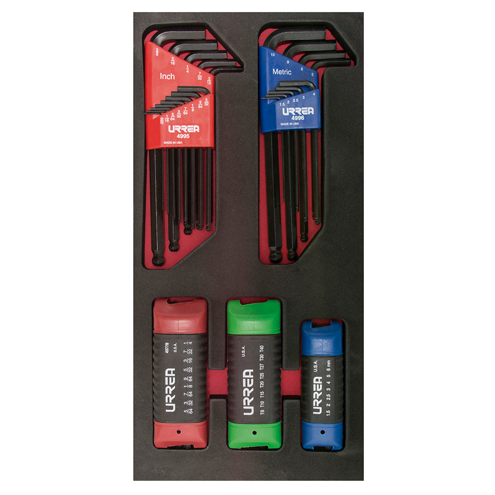 JUEGO DE 22 LLAVES HEXAGONALES L Y 24 LLAVES HEXAGONALES NAVAJA SAE, MM Y TORX URREA CH120