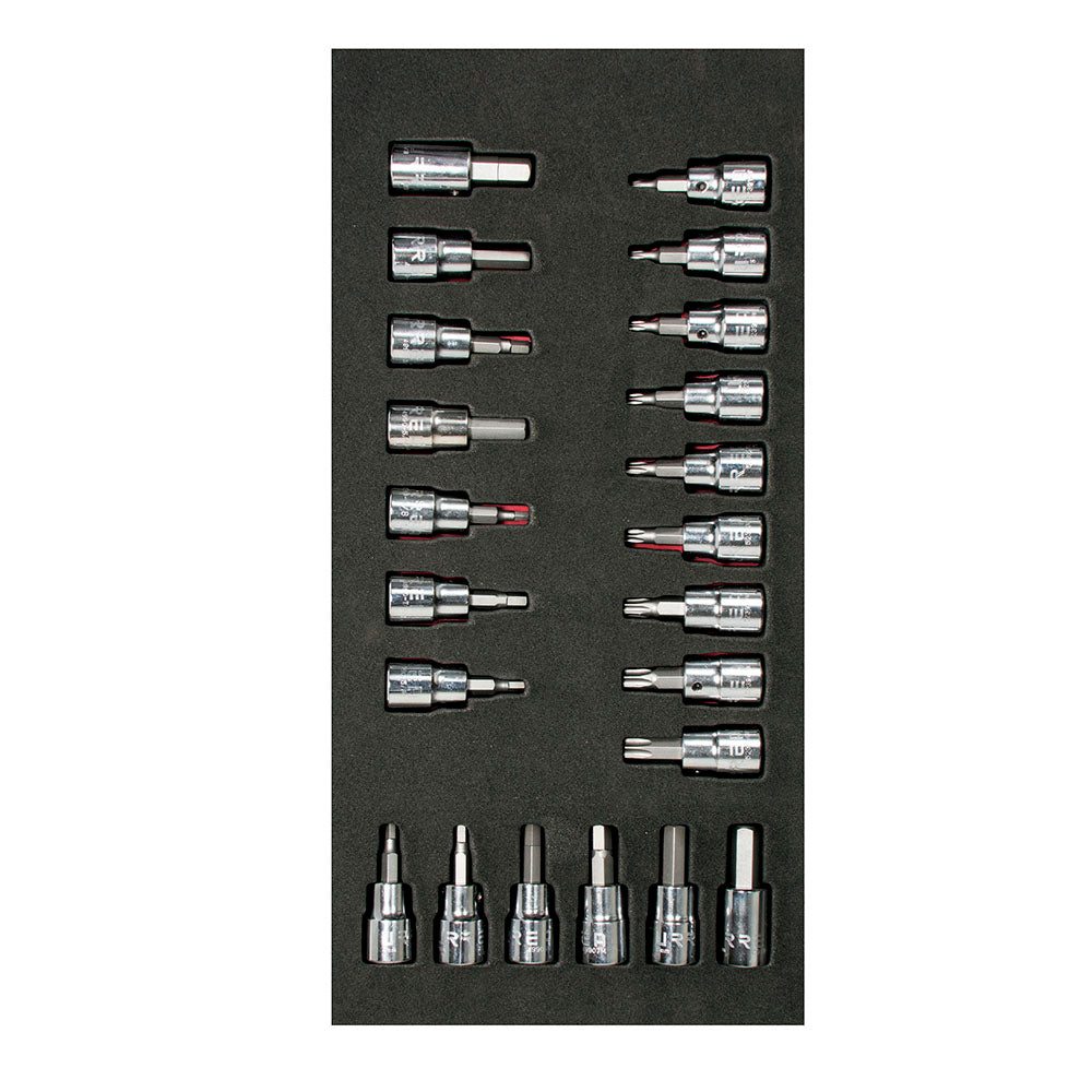 JUEGO DADOS 3/8” TORX Y HEAXAGONAL PULGADAS Y MILIMETRICOS (22PZAS) URREA CH108
