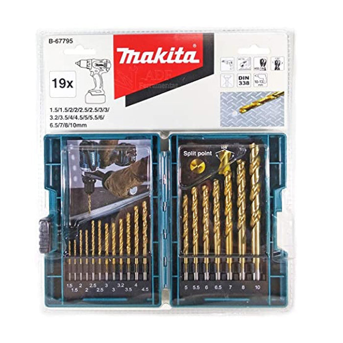 BROCAS (JUEGO HSS-TIN TITANIO 19PZAS ZANCO HEXAGONAL MAKITA B-67795