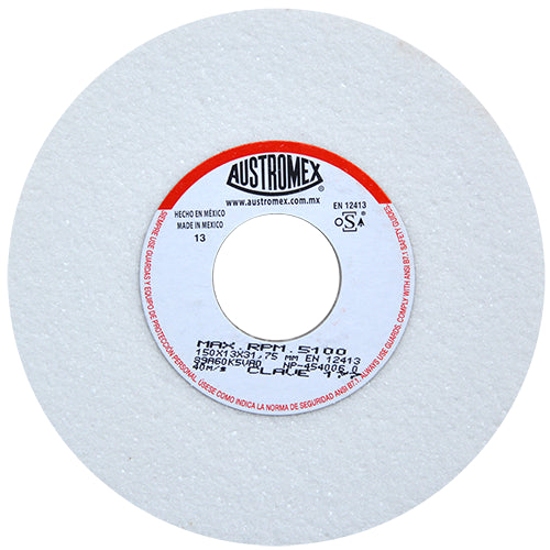RUEDA ABRASIVA BLANCA 6" X 1/2 X 1-1/4 GRADO 60 MEDIO (AFILAR) AUSTROMEX 177