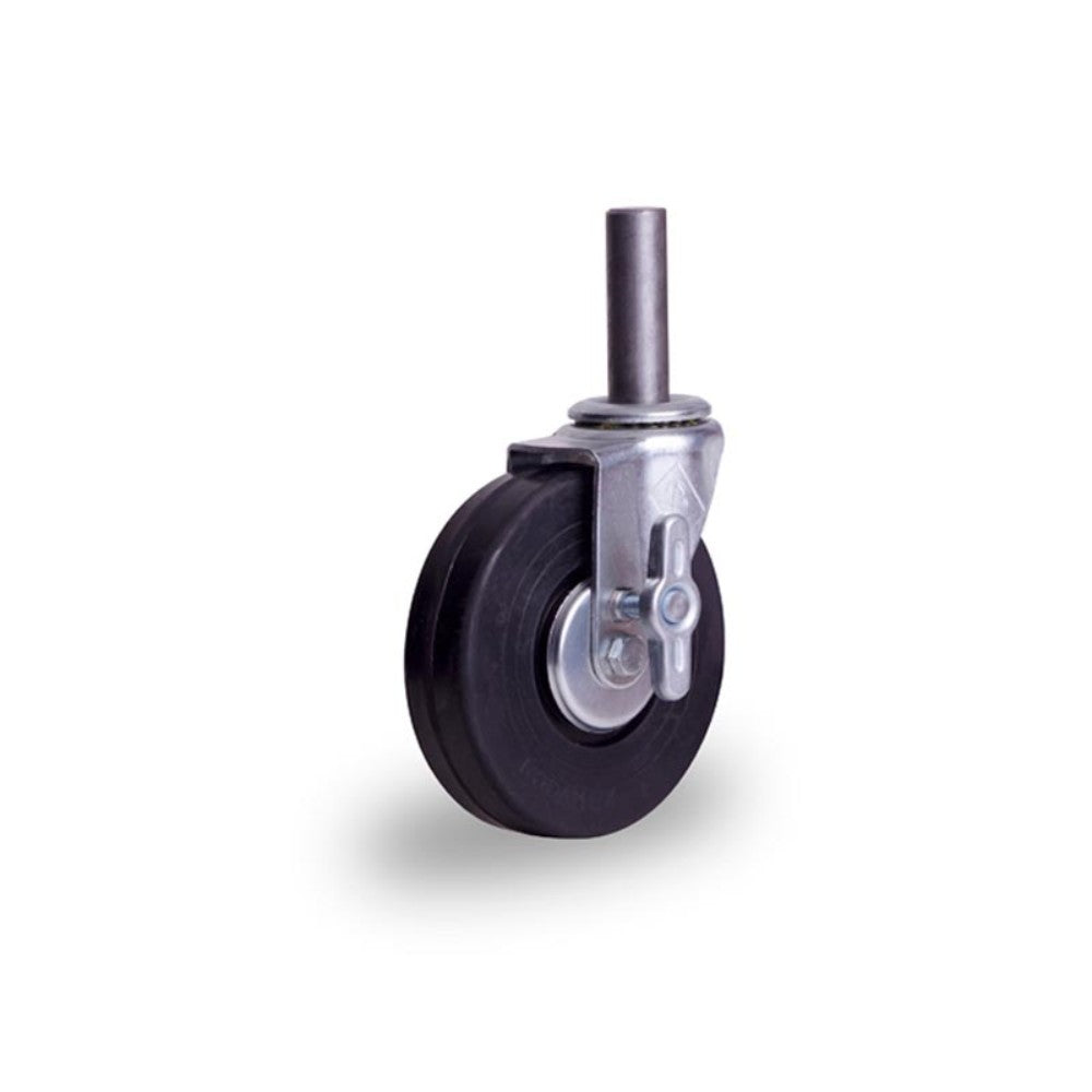 RODAJA ANDAMIO 6" HULE ESPIGA LISA SOLIDA 1" X 3-1/2" Y FRENO MARIPOSA BALERO HI1523FGA 125kg