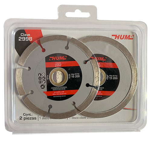 DISCOS DIAMANTE 4" X 0.070" X 7/8" (2 PIEZAS) RIN CONTINUO Y SEGMENTADO AUSTROMEX 2998