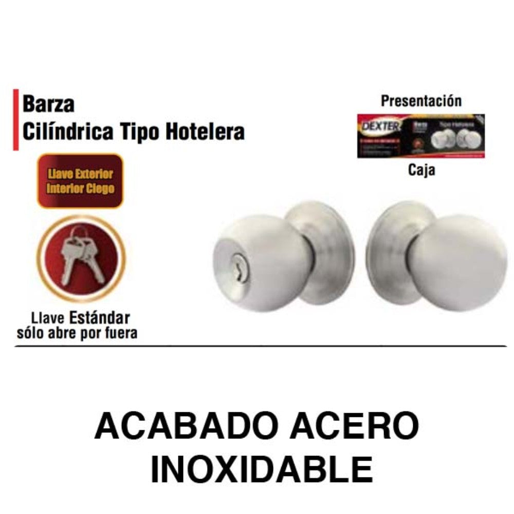 CERRADURA DE PERILLA BARZA LLAVE-CIEGA ACERO INOX (HOTELERA) DEXTER 6689