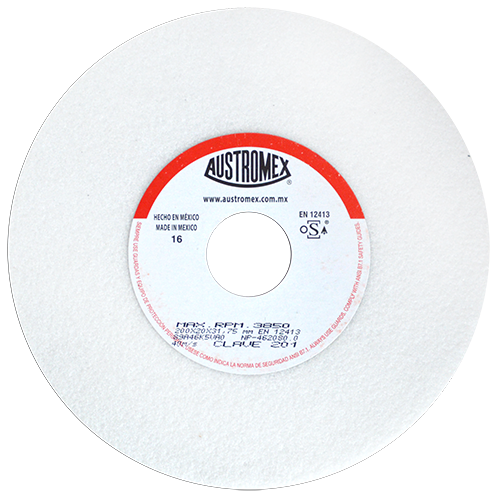 RUEDA ABRASIVA BLANCA 8'' X 3/4 X 1-1/4 GRADO 46 MEDIO (AFILADO) AUSTROMEX 201