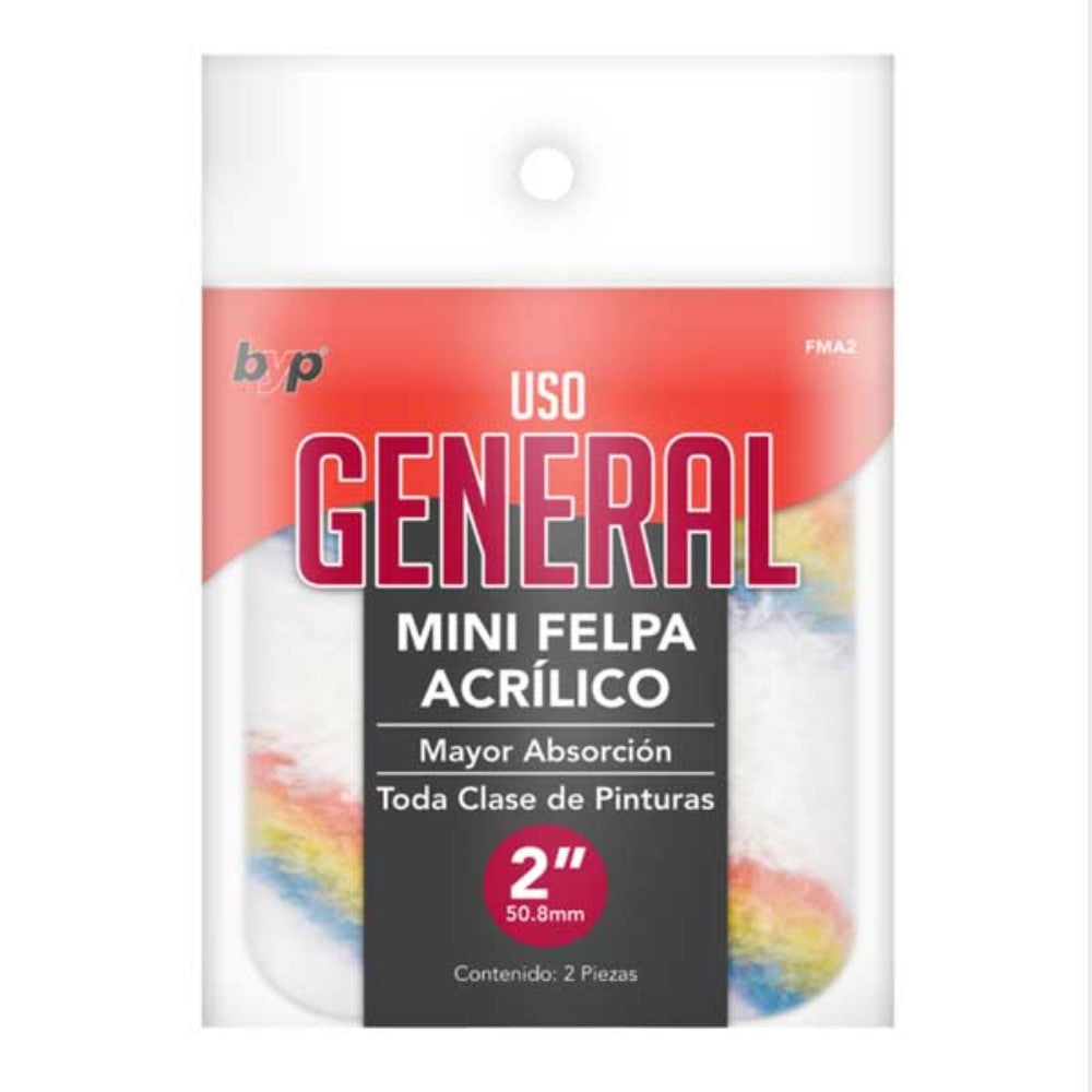 FELPA PARA MINI RODILLO 2" USO ACRILICO 2 PIEZAS BYP FMA2