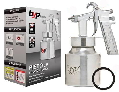 PISTOLA PARA PINTAR SUCCION BAJA PRESION MAX 50 PSI VASO METAL 750ml BYP PSB