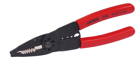 PINZA PELACABLE 10-22AWG 8-1/4" PONCHA TERMINALES Y CORTA TORNILLOS URREA 298