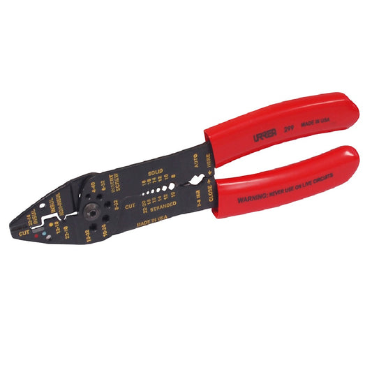 PINZA PELACABLE 10-22AWG 8-3/4" PONCHA TERMINALES Y CORTA TORNILLOS URREA 299