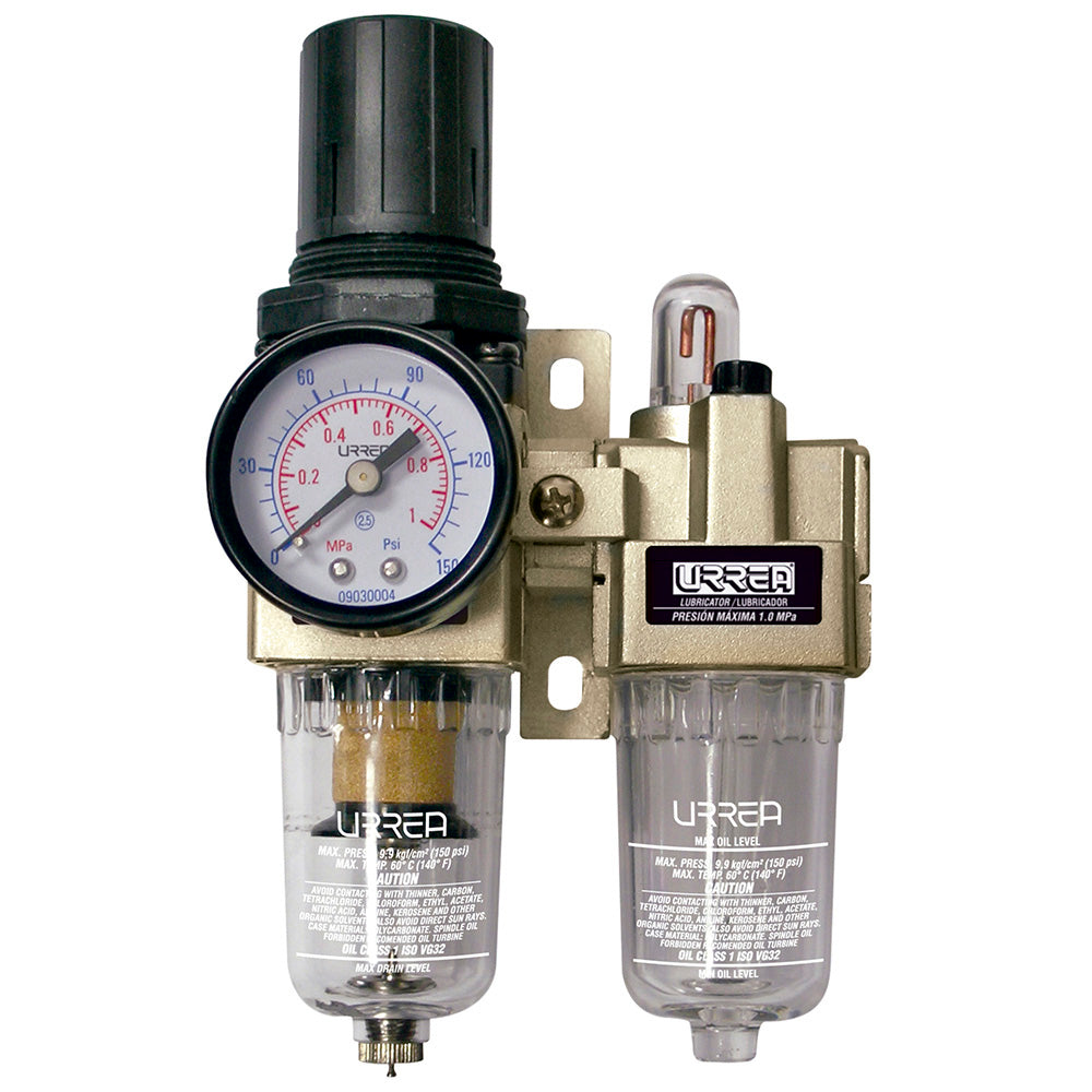 FILTRO REGULADOR Y LUBRICADOR DE AIRE 3/8" NPT URREA UPWL3