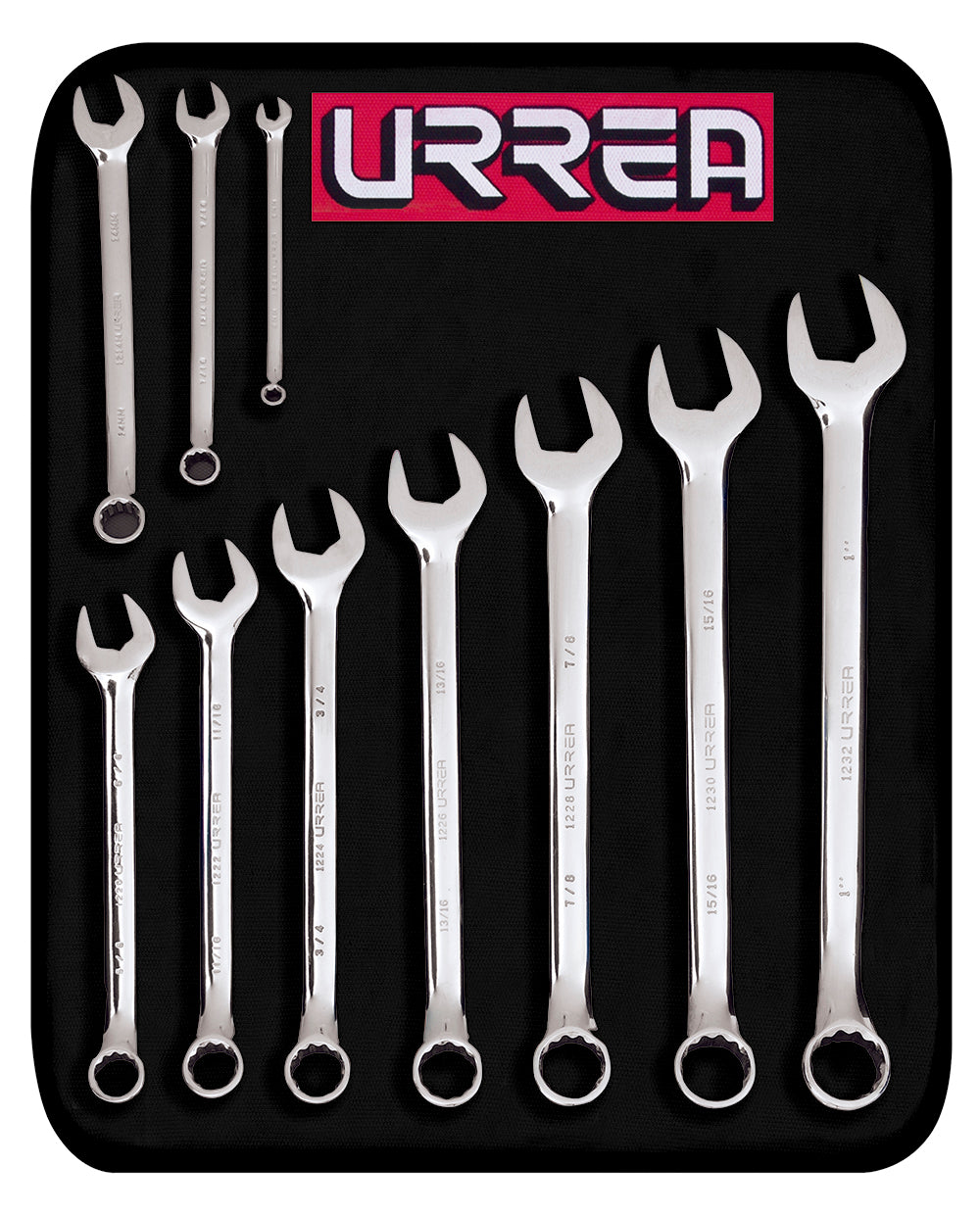 LLAVES MIXTAS (JUEGO 10PZ) 12 PUNTAS (7/16" A 1") URREA 1200G