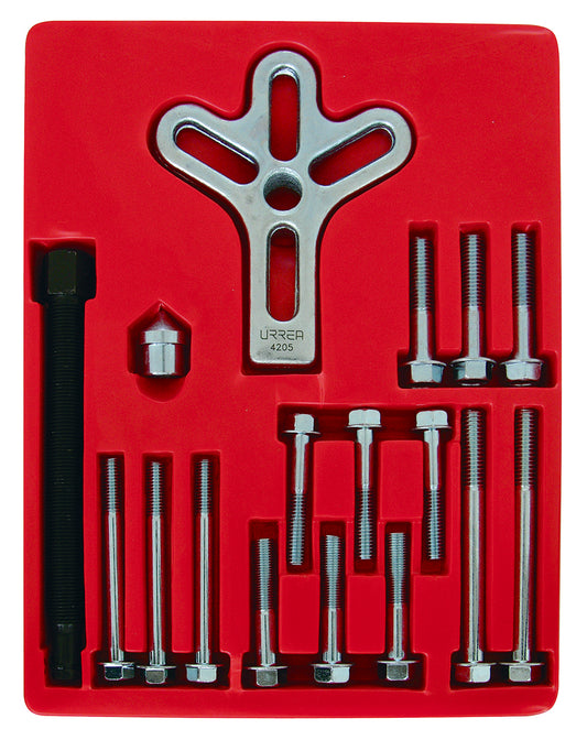 EXTRACTOR AUTOMOTRIZ TIPO "PATA DE GALLO" O "DE VOLANTE" 17 PIEZAS URREA 4205