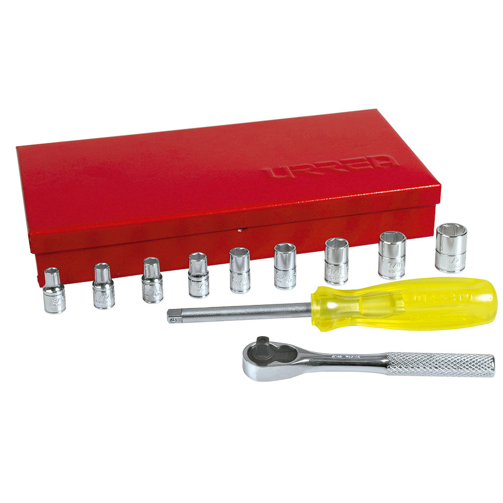 JUEGO DADOS Y ACCESORIOS 1/4" 6 PUNTAS PULGADAS (12PZAS) URREA 4700C