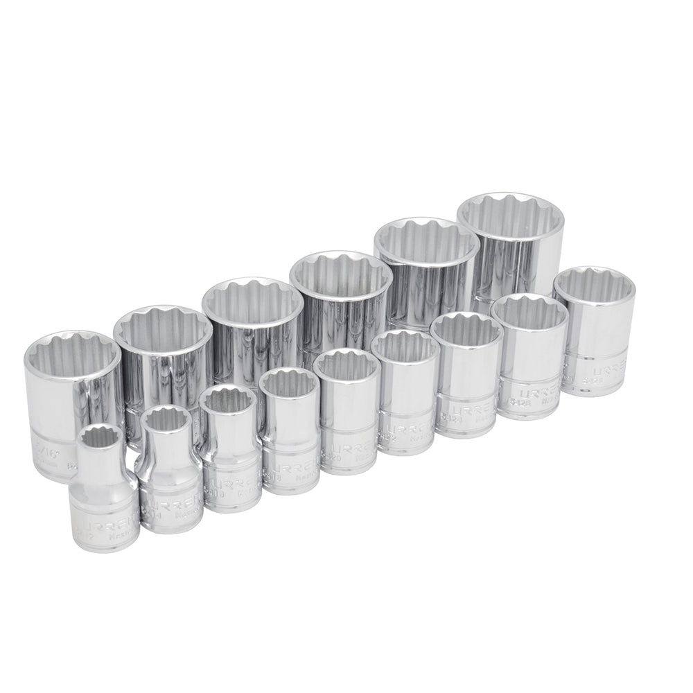 DADOS 1/2" (JUEGO 15PZ) 3/8 - 1-1/4" 12 PUNTAS EN RIEL URREA 54114