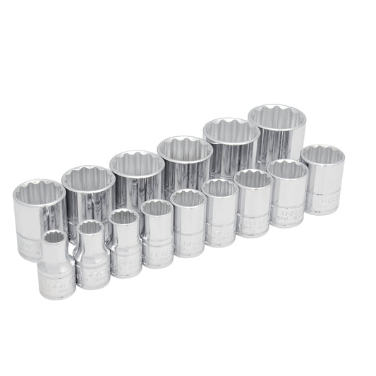 DADOS 1/2" (JUEGO 15PZ) 3/8 - 1-1/4" 12 PUNTAS EN RIEL URREA 54114