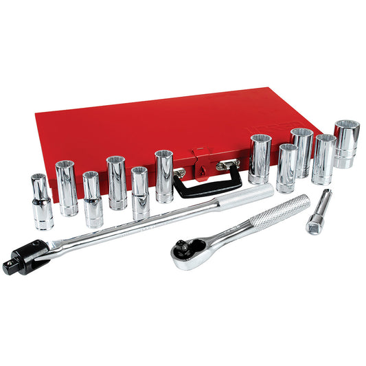 DADOS LARGOS 1/2" (JUEGO 15PZ) STD CAJA METAL URREA 5300A