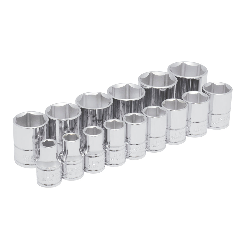 JUEGO DADOS 1/2" 6PUNTAS PULGADAS EN RIEL (15PZAS) URREA 54100