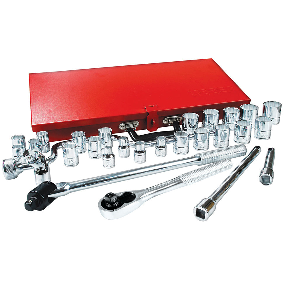 JUEGO DADOS Y ACCESORIOS 1/2” 12 PUNTAS MILIMETRICO (29PZAS) URREA 55202