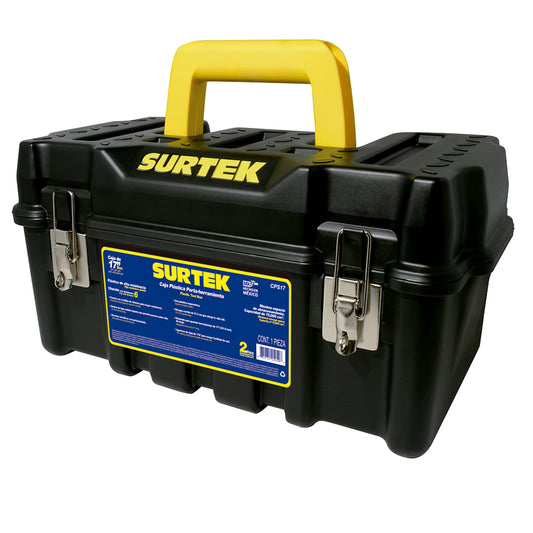 CAJA PORTAHERRAMIENTAS PLASTICA 17" X 9.5" X 9" USO RUDO NEGRA SURTEK CPS17