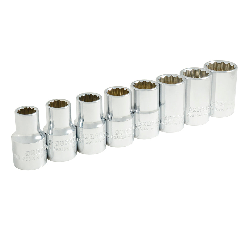 DADOS 1/2" (JUEGO 8PZ) METRICOS EN RIEL SURTEK S01M