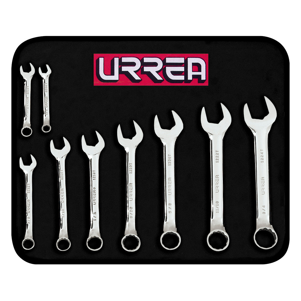 LLAVES COMBINADAS (JUEGO 9PZ) 1/4-3/4" CORTAS URREA 1200T9