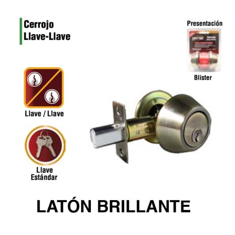 CERROJO LLAVE-LLAVE LATON BRILLANTE (BLISTER) DEXTER 6730