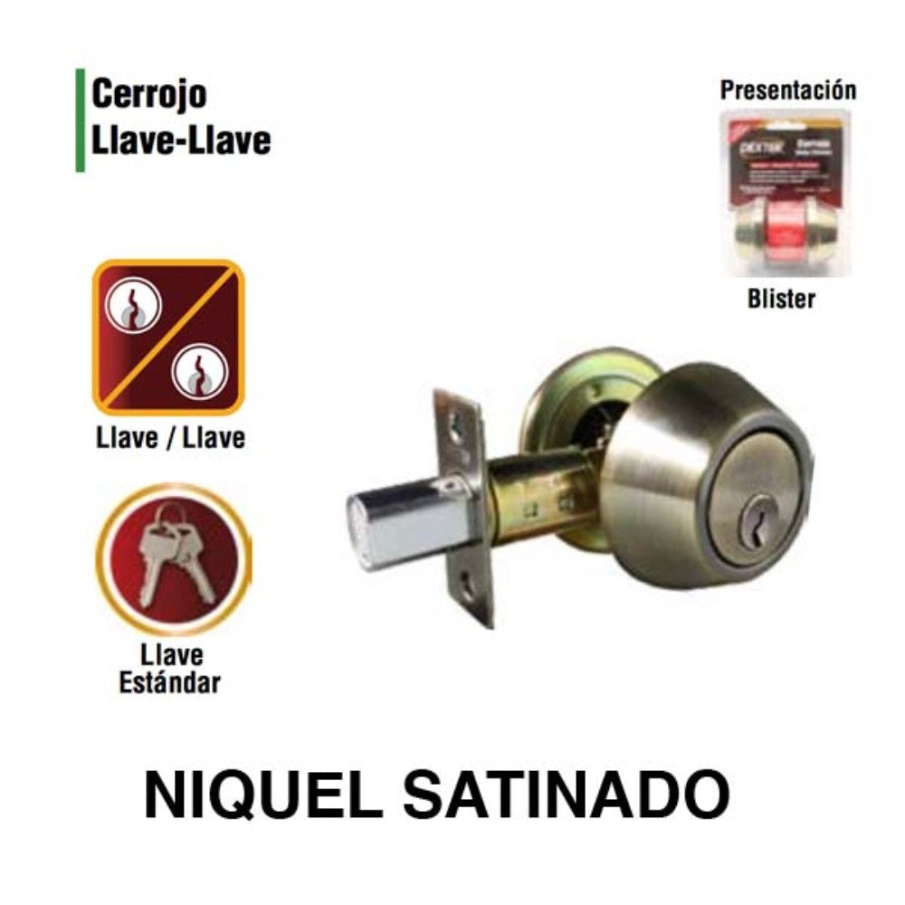 CERROJO LLAVE-LLAVE LATON NIQUEL SATINADO (BLISTER) DEXTER 6732
